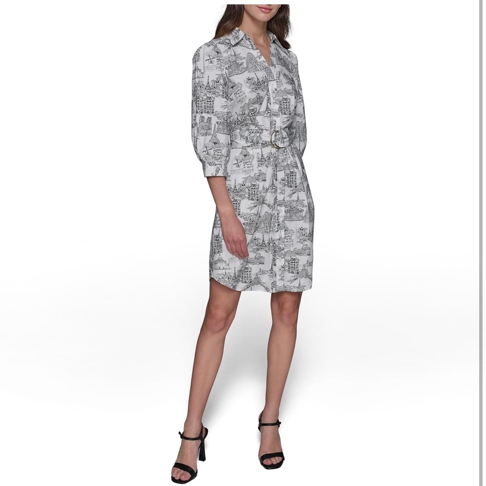 KARL LAGERFELD Women's Button Up Collared Belted Shirt Dress size 12. Nwt - Picture 2 of 9